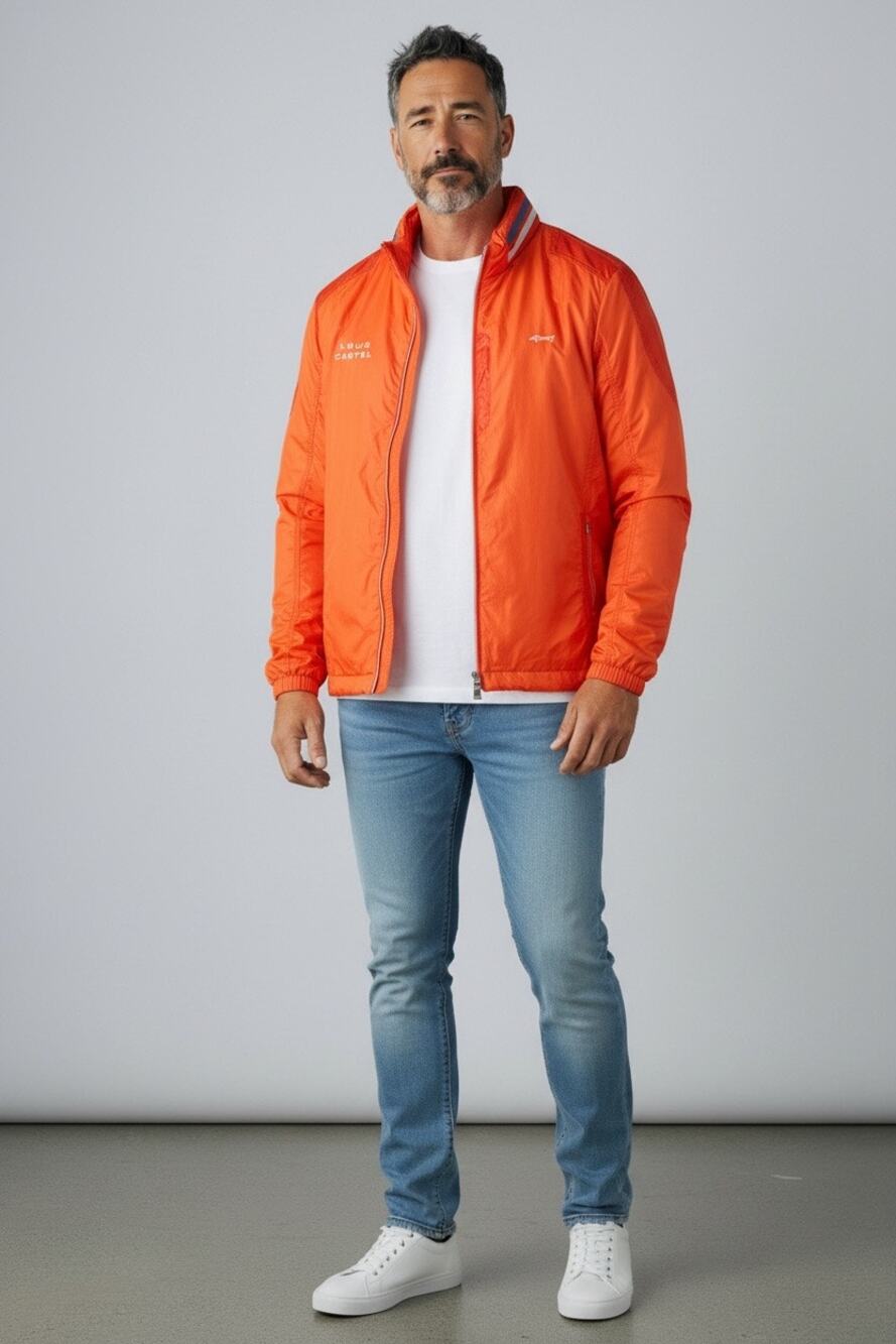 Louis Castel Golf Jacket Men Small Orange Activewear Full Zip Track Packable